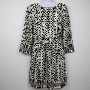 Madewell Dress Womens 2 Black and Cream 100% Silk Mini Geometric Pattern E2878